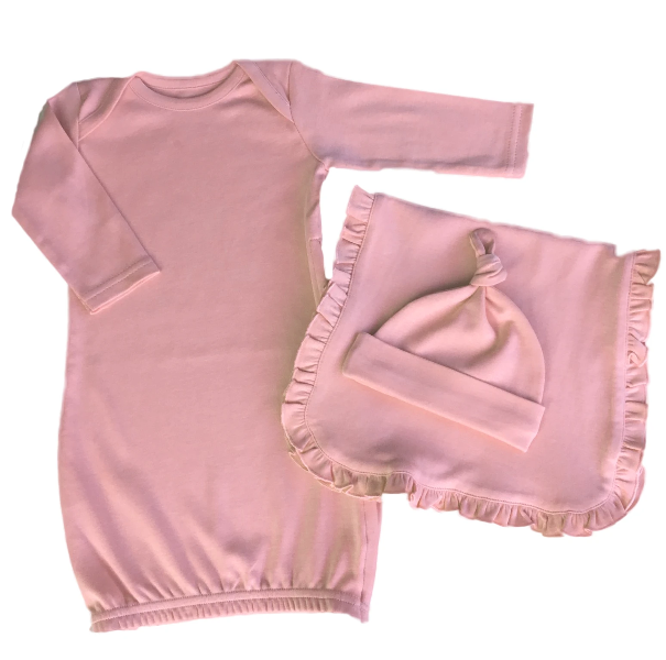 Gown, Beanie, & Burp Cloth Set - Dusty Rose