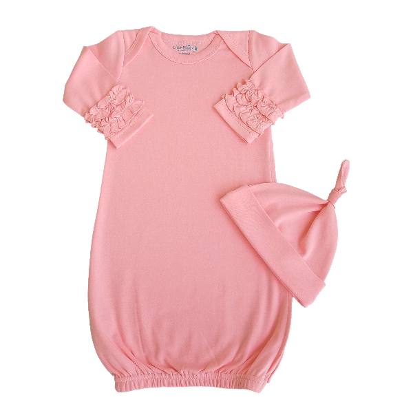 Baby Gown with Ruffle Sleeves & Matching Beanie - Flamingo Pink