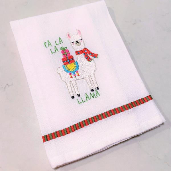 La La Llama White Dobby Trim Kitchen Towel