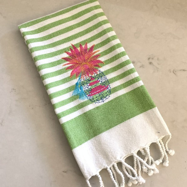 Pineapple Pinstripe Fringe Hand Towel