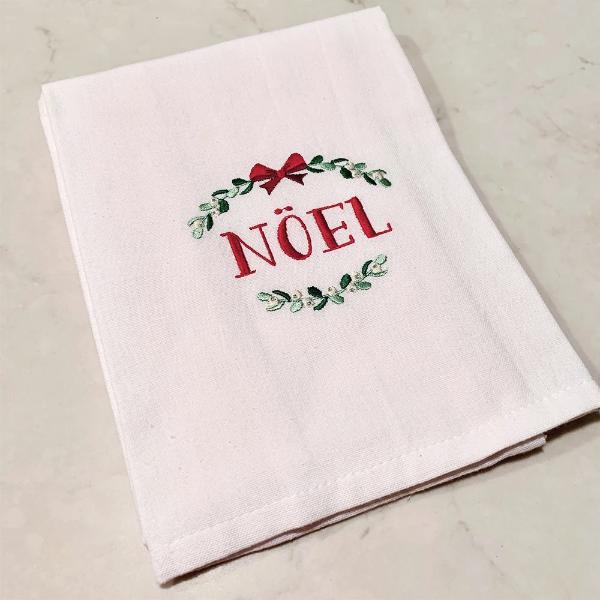 Noel Wreath White Cotton Kitchen Towel