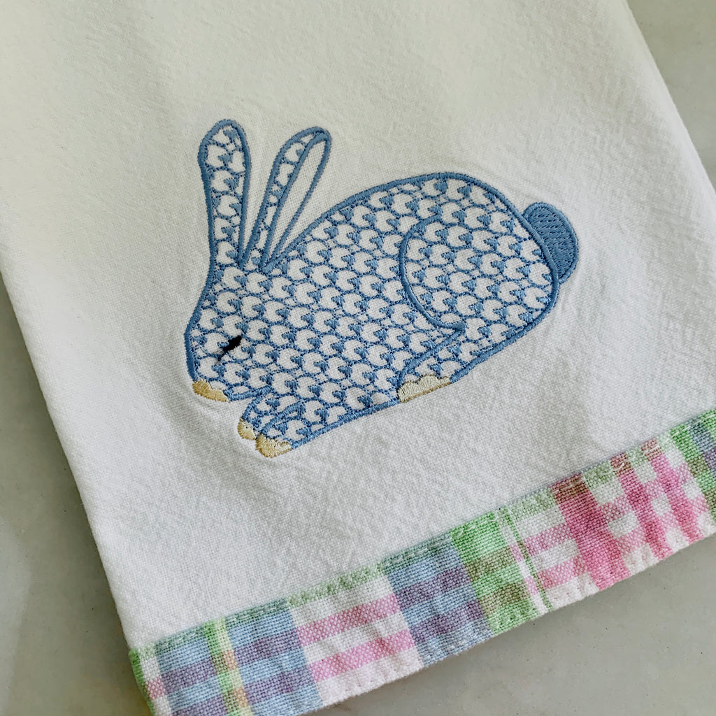 Pastel Plaid Trim Kitchen Towel with Bunny